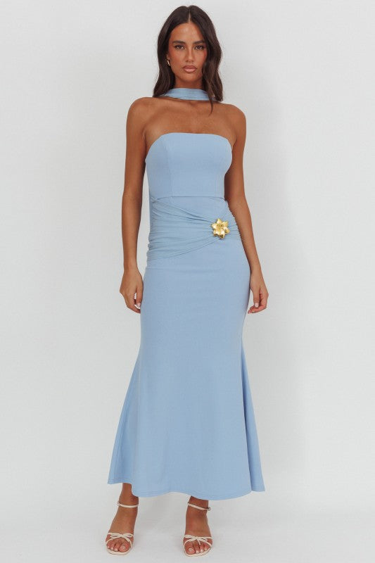 STRAPLESS MAXI DRESS - BLUE