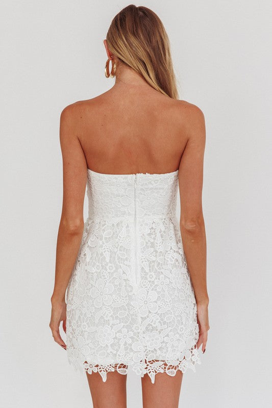 Crochet Detail Strapless Dress - White
