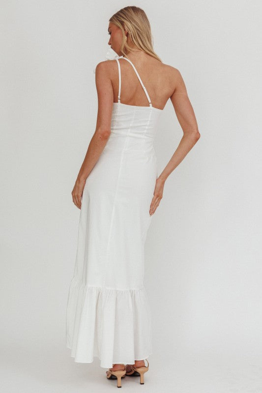 ASYMMETRICAL ONE SHOULDER MAXI DRESS - WHITE