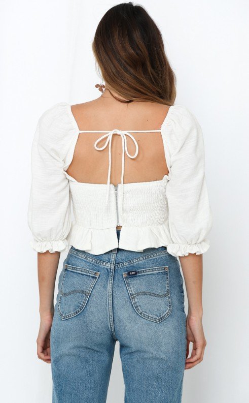 Linen 3/4 Sleeved Top - Off White