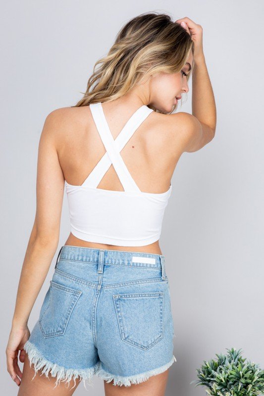 Criss Cross Halter Top - White