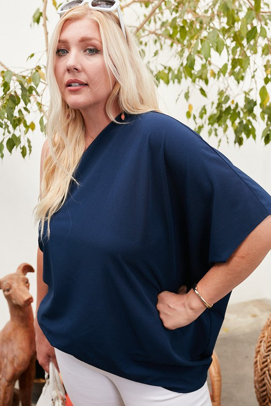 ONE SHOULDER UNBALANCE TOP - PLUS - BLACK