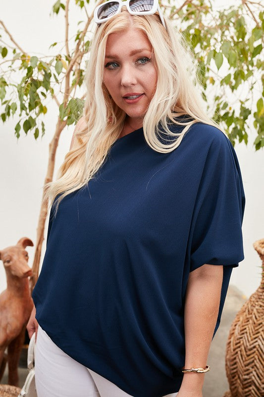 ONE SHOULDER UNBALANCE TOP - PLUS - BLACK