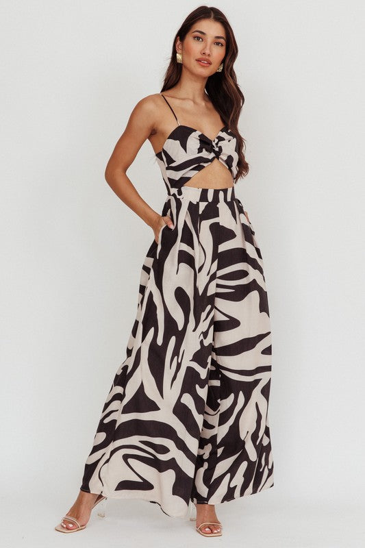 SLEVELESS ZEBRA PRINT JUMPSUIT