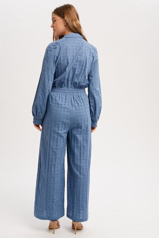 Front Cut Out With Tie Strap Jumpsuit - Blue