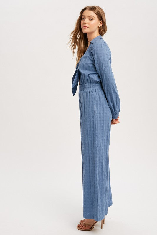 Front Cut Out With Tie Strap Jumpsuit - Blue
