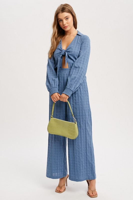 Front Cut Out With Tie Strap Jumpsuit - Blue