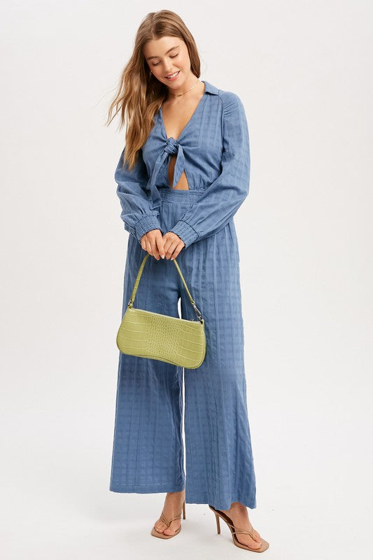 Front Cut Out With Tie Strap Jumpsuit - Blue