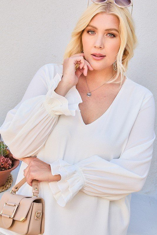 V NECK TOP - PLUS - WHITE