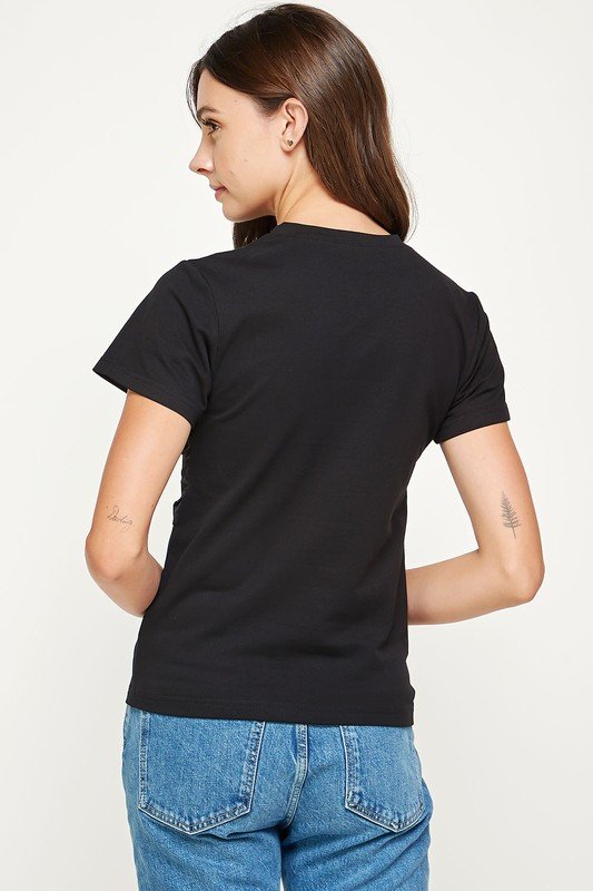 Satin Front Tie T Shirt - Black