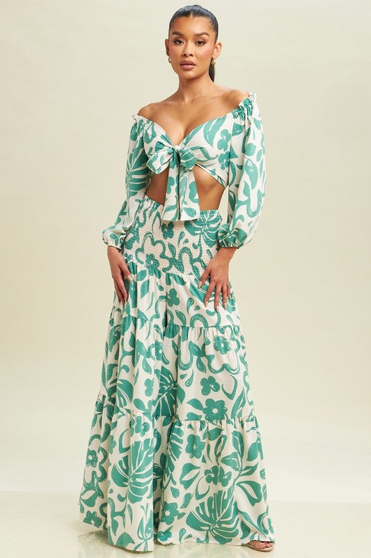 2Tone Scrunch Pant And Top Set - Ivory Mint