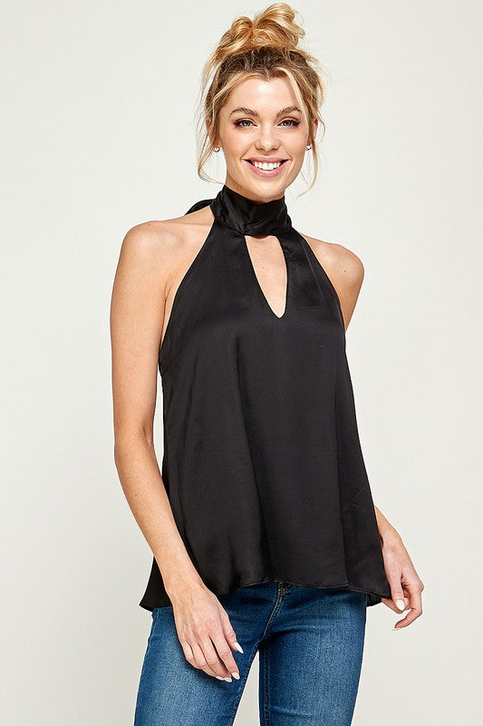 Satin Halter Top - Black