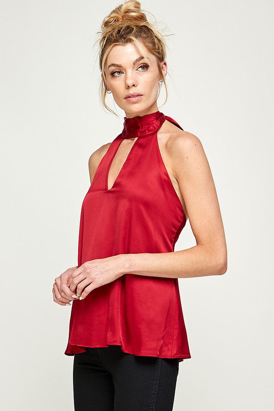 Satin Halter Top - Wine