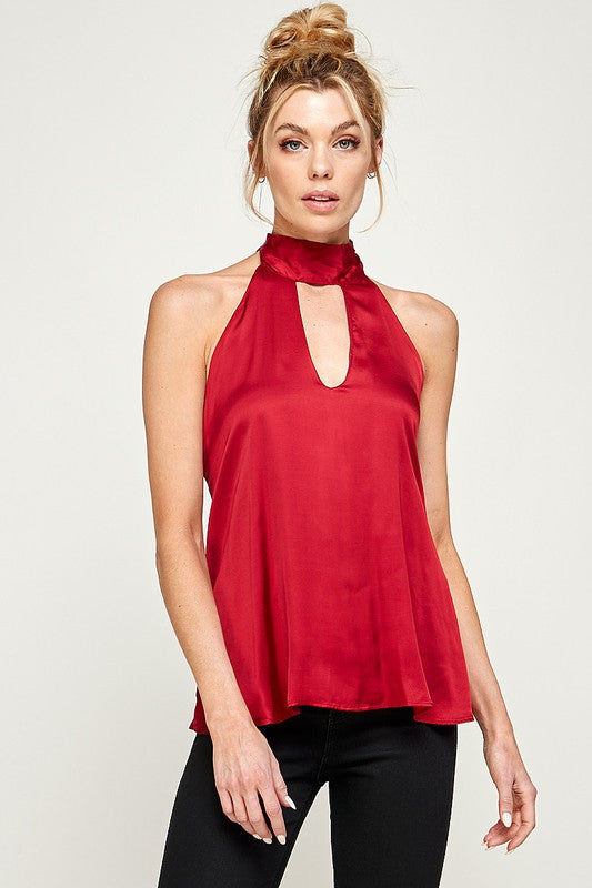 Satin Halter Top - Wine