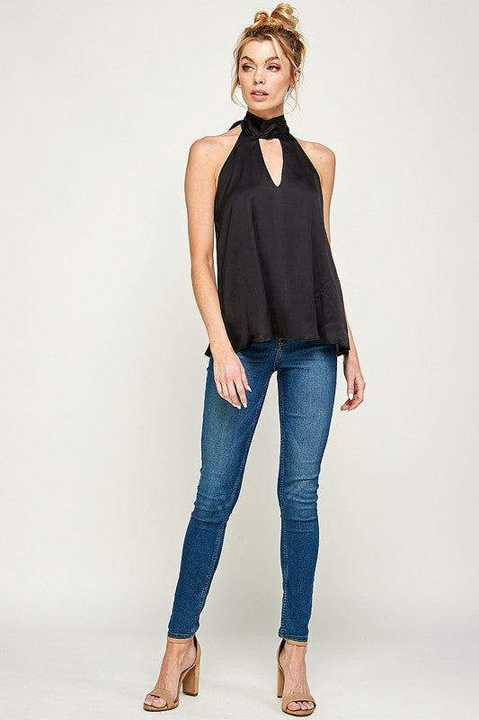 Satin Halter Top - Black