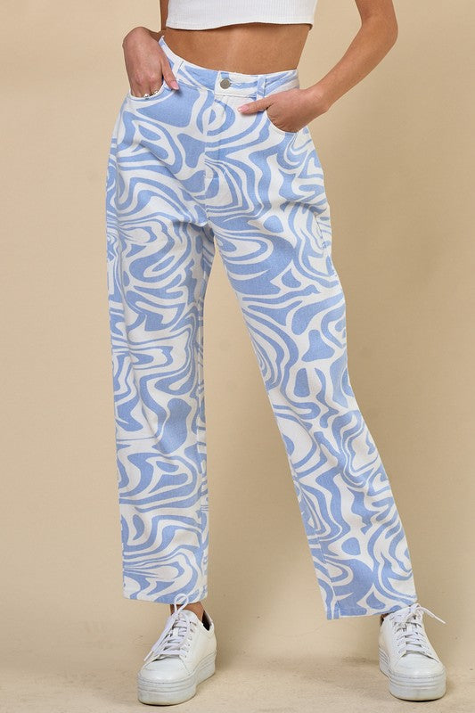 MARBLE PRINT WIDE LEG PANTS