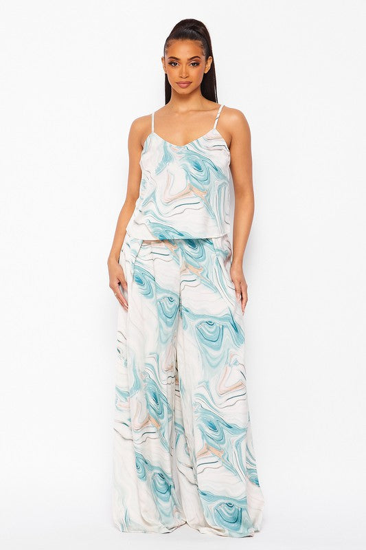 COOL PRINT TOP AND WIDE LEG PANTS SET