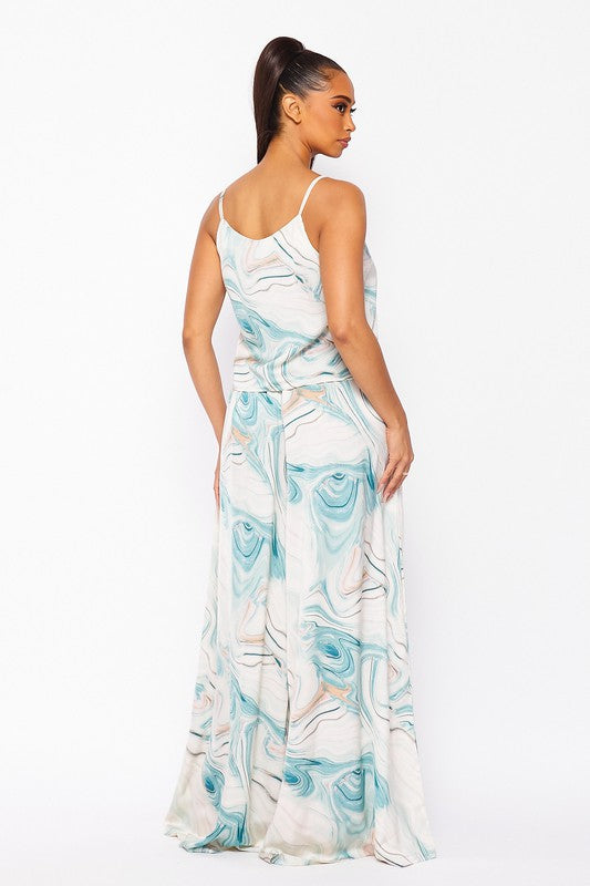 Cool Print Top And Wide Leg Pants Set