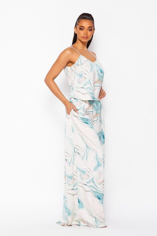 Cool Print Top And Wide Leg Pants Set