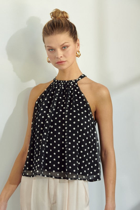 Floral Textures Halter Top - Black