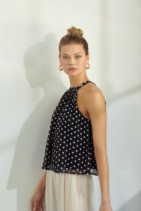 Floral Textures Halter Top - Black