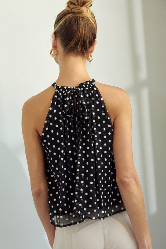Floral Textures Halter Top - Black