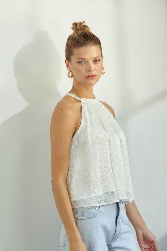 Floral Textures Halter Top - Ivory