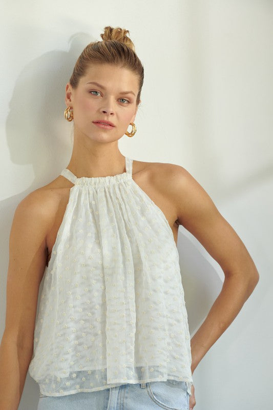 Floral Textures Halter Top - Ivory