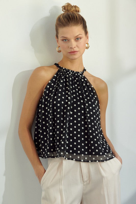 Floral Textures Halter Top - Black