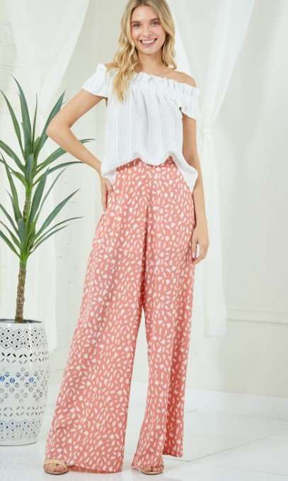 CORAL PRINT WIDE LEG PANT