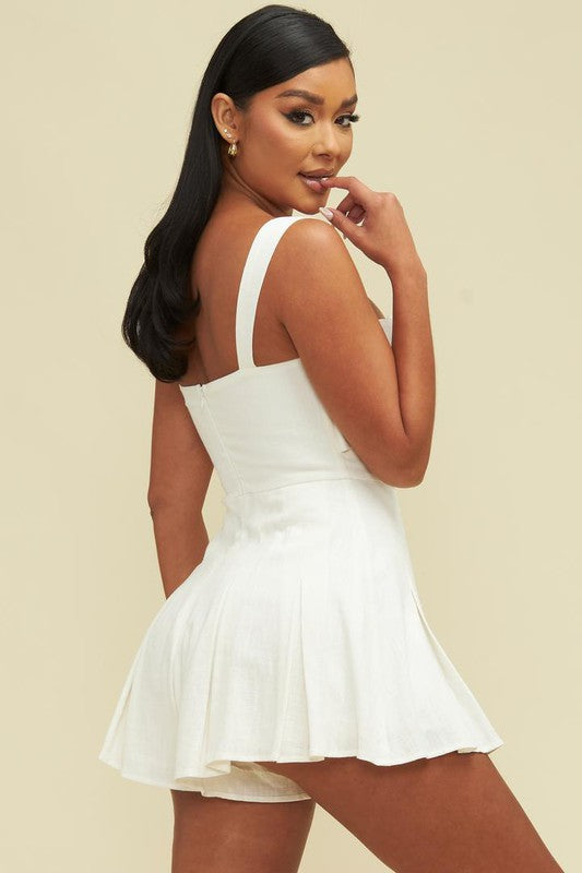 Linen Pleated Romper - White