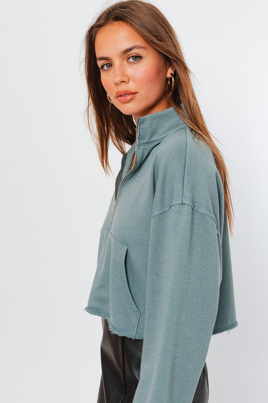 Long Sleeve Raw Edge Pullover