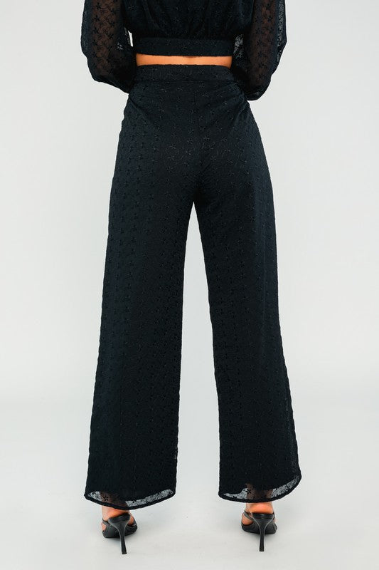 High Waist Pant And V Neck Crop Top Set - Black