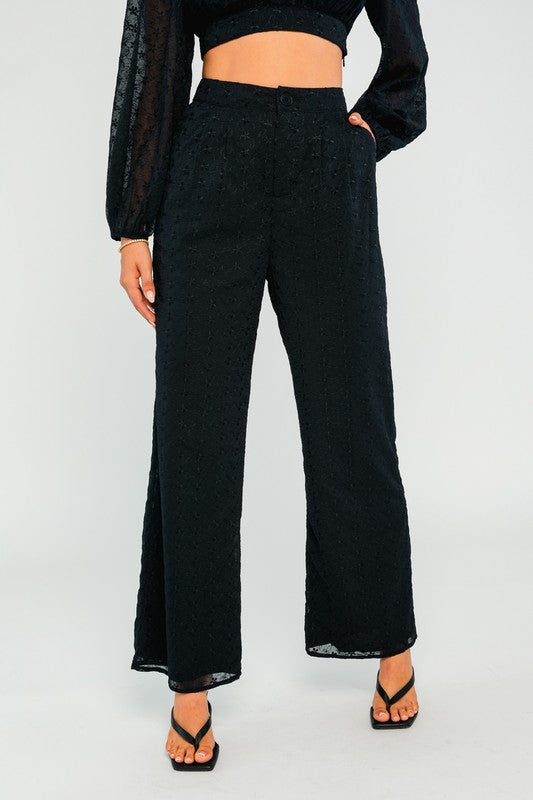 High Waist Pant And V Neck Crop Top Set - Black