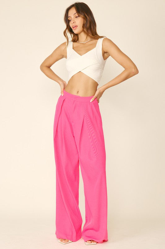 Front Pinned Wide Trousers - Rose Pink