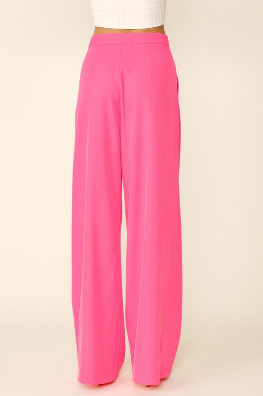 Front Pinned Wide Trousers - Rose Pink
