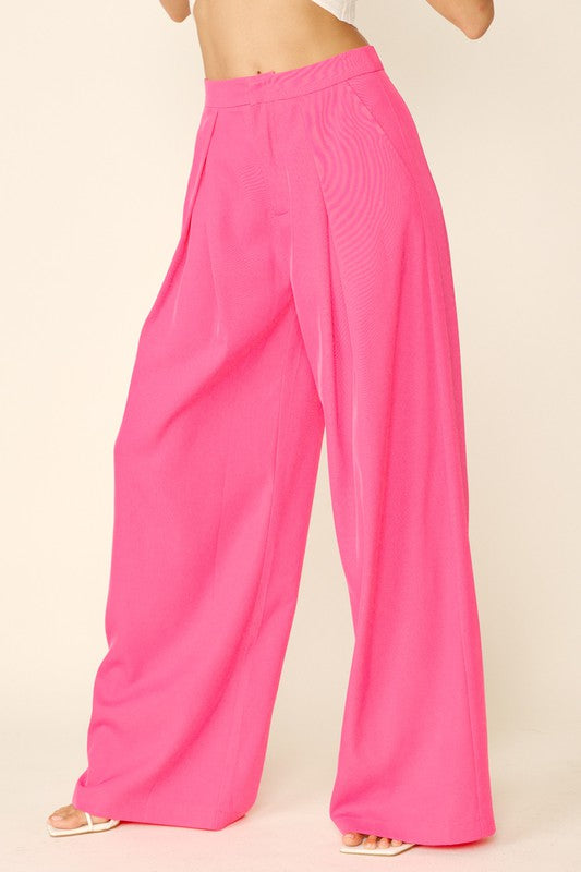 Front Pinned Wide Trousers - Rose Pink