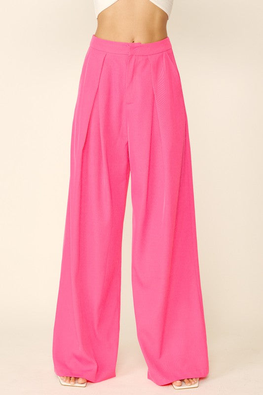 Front Pinned Wide Trousers - Rose Pink