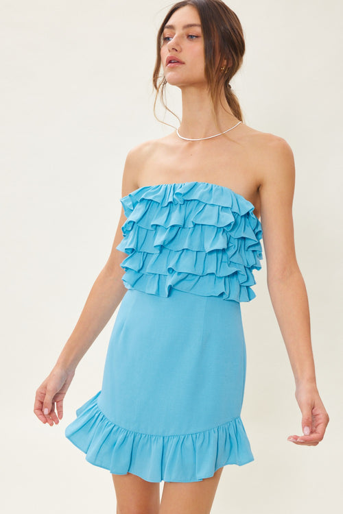 TIERED RUFFLE MINI DRESS
