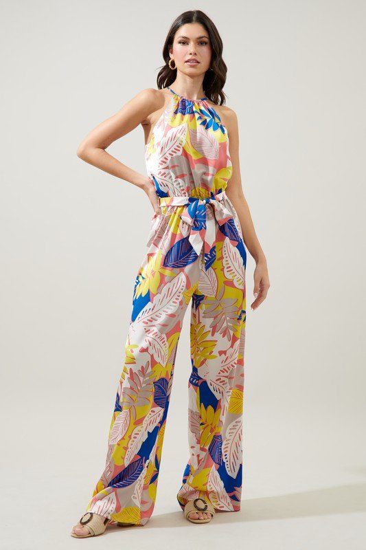 TROPICAL PRINT WIDE LEG JUMPSUIT