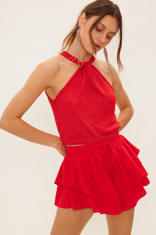 RUFFLED SHORT - RED