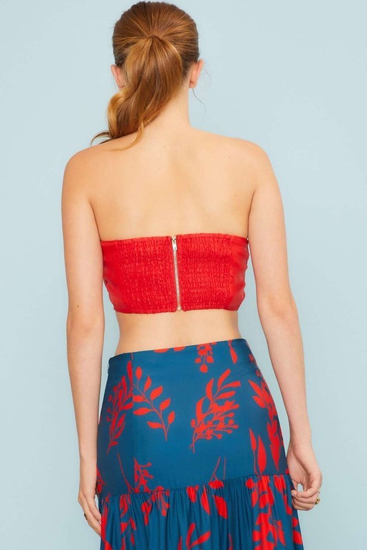 Front Tie Knot Organza Top - Red