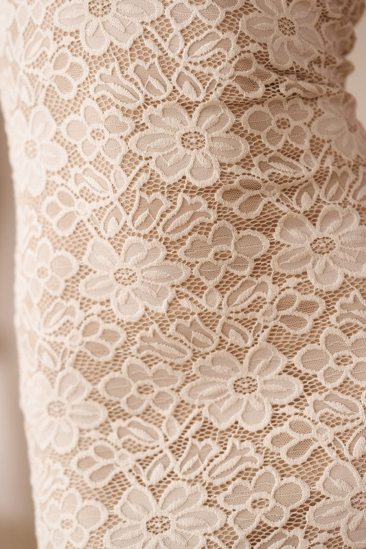 Side Cut Out Fringed Lace Midi Dress - Ivory