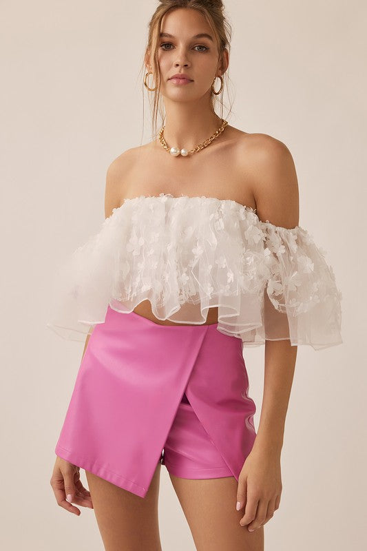 OFF SHOULDER CROP RUFFLED TOP