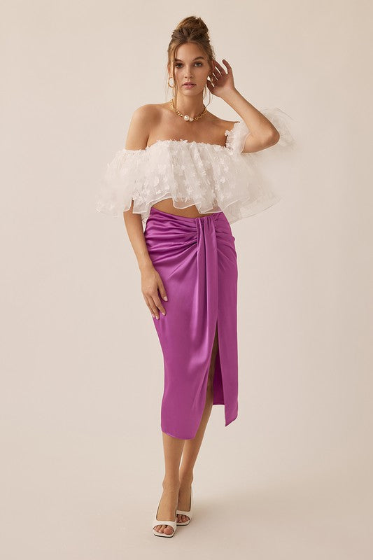 Off Shoulder Crop Ruffled Top - White