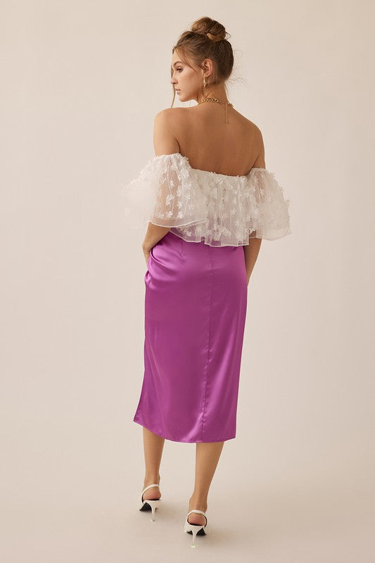 Off Shoulder Crop Ruffled Top - White
