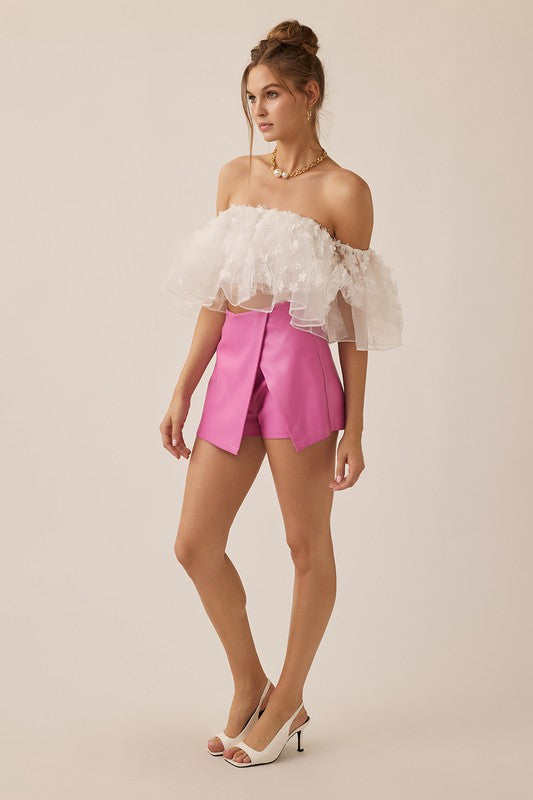 Off Shoulder Crop Ruffled Top - White