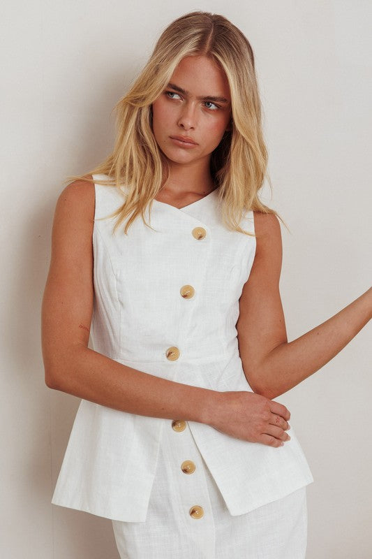 Linen Top And Skirt Set - Ivory