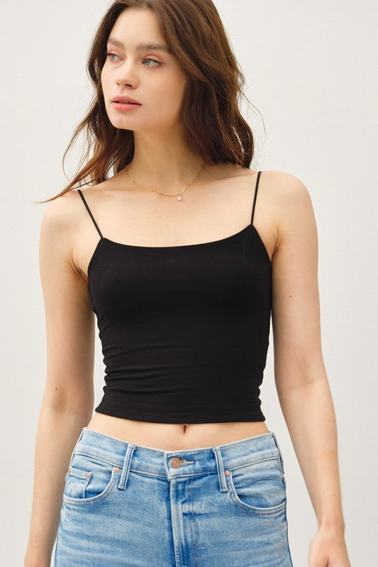 Soft Core Cropped Spaghetti Tank - Black