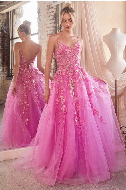 FLORAL APLIQUE BAL GOWN